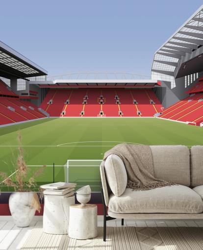 mural de papel de parede de estádio de futebol vermelho e verde chamado Estádio de Futebol de Anfield, de Matthew J I Wood Design & Illustration para quarto de criança mural de papel de parede de estádio de futebol vermelho e verde chamado Estádio de Futebol de Anfield, de Matthew J I Wood Design & Illustration para quarto de criança