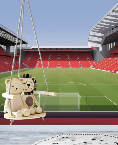red and green football stadium wallpaper mural called Anfield Football Stadium by Matthew J I Wood Design & Illustration for child's bedroom red and green football stadium wallpaper mural called Anfield Football Stadium by Matthew J I Wood Design & Illustration for child's bedroom