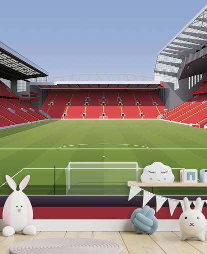 red and green football stadium wallpaper mural called Anfield Football Stadium by Matthew J I Wood Design & Illustration for child's bedroom red and green football stadium wallpaper mural called Anfield Football Stadium by Matthew J I Wood Design & Illustration for child's bedroom