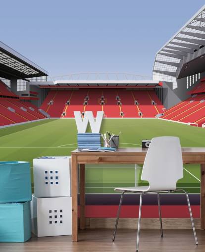 papier peint mural de stade de football rouge et vert appelé stade de football d'Anfield par Matthew J I Wood Design & Illustration pour chambre d'enfant