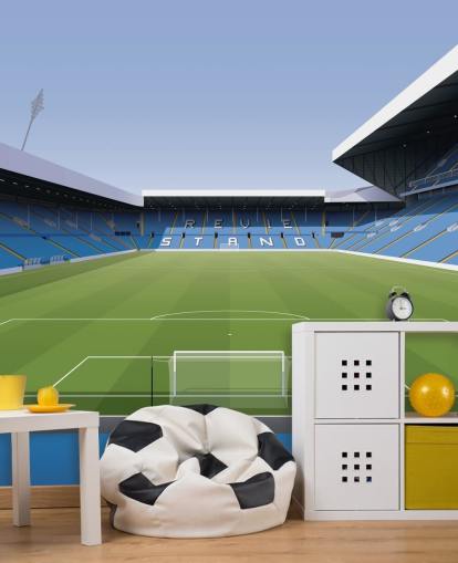 blue and green football stadium wallpaper mural called Elland Road Football Stadium for children's bedrooms and games rooms by Matthew J I Wood Design & Illustration