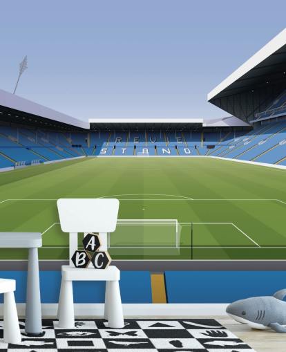 blauw en groen voetbalstadion muurschildering genaamd Elland Road Football Stadium voor kinderkamers en speelkamers door Matthew J I Wood Design & Illustration blauw en groen voetbalstadion muurschildering genaamd Elland Road Football Stadium voor kinderkamers en speelkamers door Matthew J I Wood Design & Illustration