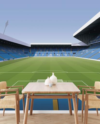 mural de papel pintado azul y verde de un estadio de fútbol llamado Elland Road Football Stadium para dormitorios de niños y salas de juegos de Matthew J I Wood Design & Illustration mural de papel pintado azul y verde de un estadio de fútbol llamado Elland Road Football Stadium para dormitorios de niños y salas de juegos de Matthew J I Wood Design & Illustration