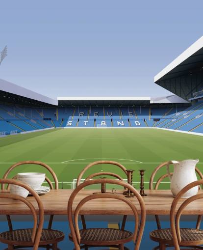 blauw en groen voetbalstadion muurschildering genaamd Elland Road Football Stadium voor kinderkamers en speelkamers door Matthew J I Wood Design & Illustration blauw en groen voetbalstadion muurschildering genaamd Elland Road Football Stadium voor kinderkamers en speelkamers door Matthew J I Wood Design & Illustration