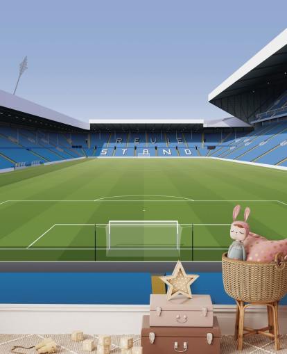 mural de papel de parede de estádio de futebol azul e verde chamado Elland Road Football Stadium para quartos infantis e salas de jogos de Matthew J I Wood Design & Illustration mural de papel de parede de estádio de futebol azul e verde chamado Elland Road Football Stadium para quartos infantis e salas de jogos de Matthew J I Wood Design & Illustration