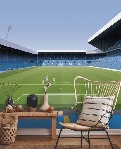 blue and green football stadium wallpaper mural called Elland Road Football Stadium for children's bedrooms and games rooms by Matthew J I Wood Design & Illustration blue and green football stadium wallpaper mural called Elland Road Football Stadium for children's bedrooms and games rooms by Matthew J I Wood Design & Illustration