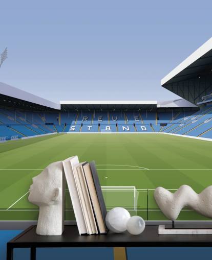 blue and green football stadium wallpaper mural called Elland Road Football Stadium for children's bedrooms and games rooms by Matthew J I Wood Design & Illustration
