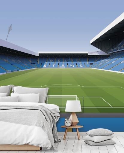 blå och grön fotbollsstadion tapetväggmålning kallad Elland Road Football Stadium för barns sovrum och spelrum av Matthew J I Wood Design & Illustration blå och grön fotbollsstadion tapetväggmålning kallad Elland Road Football Stadium för barns sovrum och spelrum av Matthew J I Wood Design & Illustration
