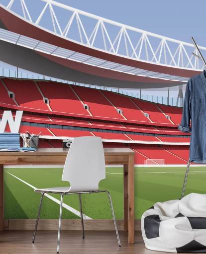 punainen ja vihreä jalkapallostadionin taustakuvamaalaus nimeltä Emirates Stadium, kirjoittanut Matthew J I Wood Design & Illustration punainen ja vihreä jalkapallostadionin taustakuvamaalaus nimeltä Emirates Stadium, kirjoittanut Matthew J I Wood Design & Illustration