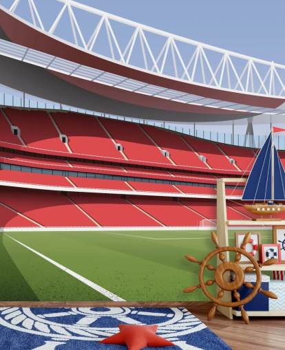 punainen ja vihreä jalkapallostadionin taustakuvamaalaus nimeltä Emirates Stadium, kirjoittanut Matthew J I Wood Design & Illustration punainen ja vihreä jalkapallostadionin taustakuvamaalaus nimeltä Emirates Stadium, kirjoittanut Matthew J I Wood Design & Illustration