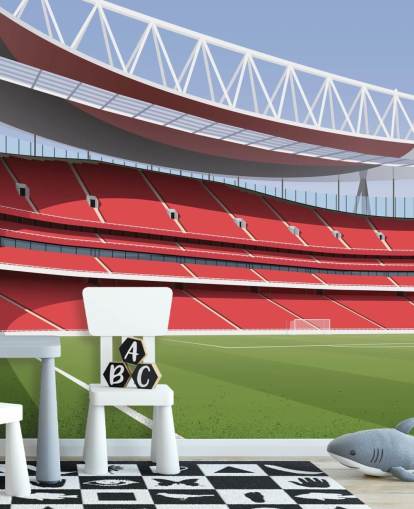rode en groene muurschildering voor voetbalstadion genaamd Emirates Stadium door Matthew J I Wood Design & Illustration rode en groene muurschildering voor voetbalstadion genaamd Emirates Stadium door Matthew J I Wood Design & Illustration
