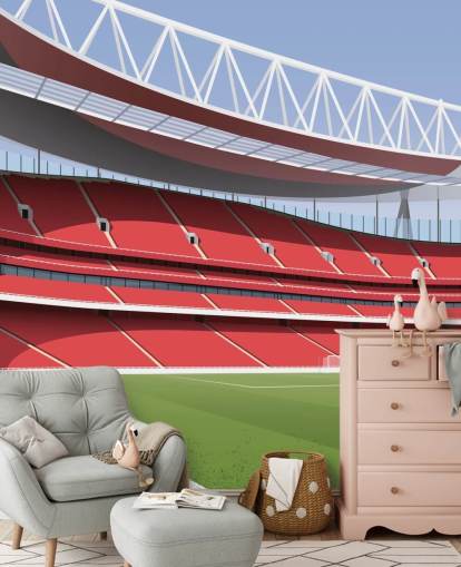 red and green football stadium wallpaper mural called Emirates Stadium by Matthew J I Wood Design & Illustration