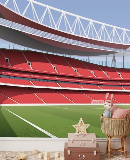 mural de papel de parede de estádio de futebol vermelho e verde chamado Emirates Stadium por Matthew J I Wood Design & Illustration