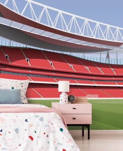 carta da parati murale con stadio di calcio rosso e verde chiamato Emirates Stadium di Matthew J I Wood Design & Illustration