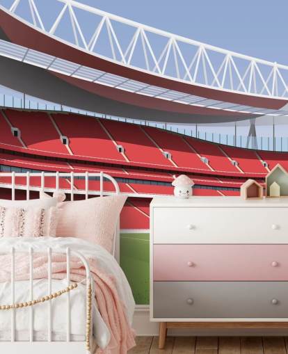 rødt og grønt fotballstadion tapet veggmaleri kalt Emirates Stadium av Matthew J I Wood Design & Illustration rødt og grønt fotballstadion tapet veggmaleri kalt Emirates Stadium av Matthew J I Wood Design & Illustration