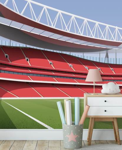 red and green football stadium wallpaper mural called Emirates Stadium by Matthew J I Wood Design & Illustration