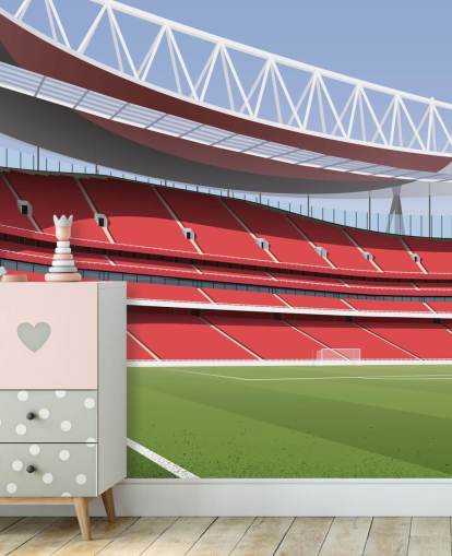red and green football stadium wallpaper mural called Emirates Stadium by Matthew J I Wood Design & Illustration