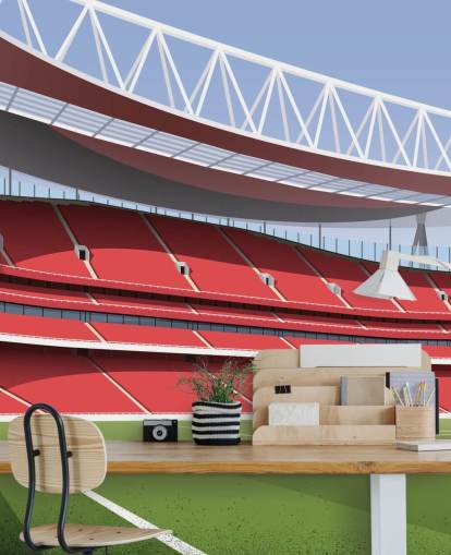 red and green football stadium wallpaper mural called Emirates Stadium by Matthew J I Wood Design & Illustration