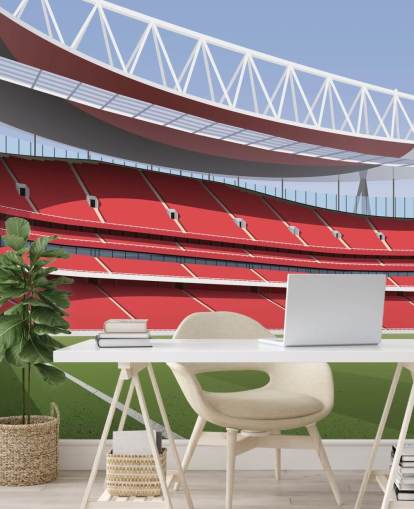punainen ja vihreä jalkapallostadionin taustakuvamaalaus nimeltä Emirates Stadium, kirjoittanut Matthew J I Wood Design & Illustration punainen ja vihreä jalkapallostadionin taustakuvamaalaus nimeltä Emirates Stadium, kirjoittanut Matthew J I Wood Design & Illustration