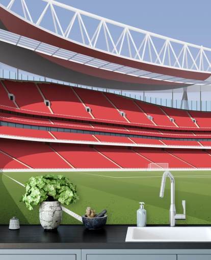 Rote und grüne Fußballstadion-Tapete namens Emirates Stadium von Matthew J I Wood Design & Illustration