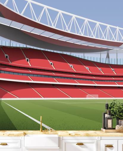 mural rojo y verde de un estadio de fútbol llamado Emirates Stadium de Matthew J I Wood Design & Illustration
