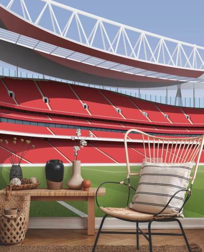 mural rojo y verde de un estadio de fútbol llamado Emirates Stadium de Matthew J I Wood Design & Illustration