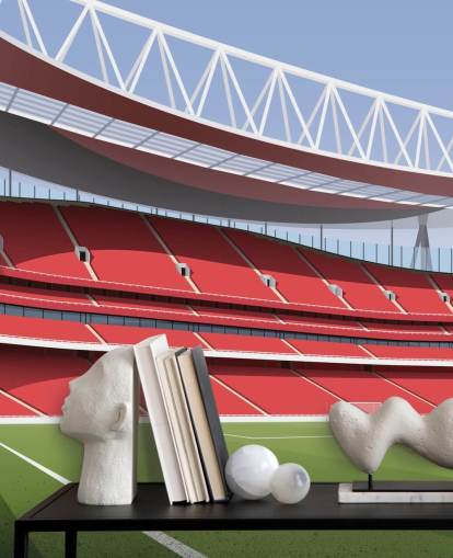 mural rojo y verde de un estadio de fútbol llamado Emirates Stadium de Matthew J I Wood Design & Illustration
