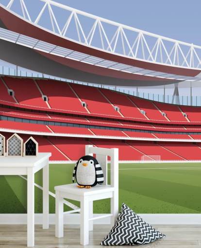 mural de papel de parede de estádio de futebol vermelho e verde chamado Emirates Stadium por Matthew J I Wood Design & Illustration