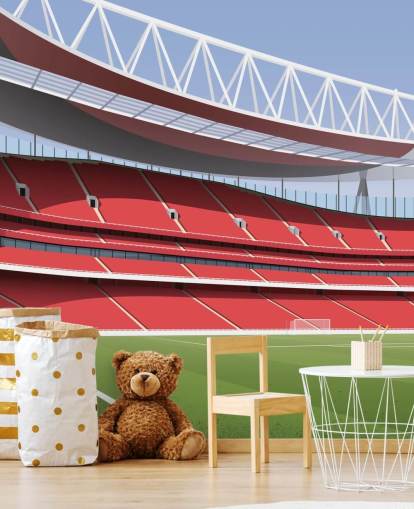 punainen ja vihreä jalkapallostadionin taustakuvamaalaus nimeltä Emirates Stadium, kirjoittanut Matthew J I Wood Design & Illustration punainen ja vihreä jalkapallostadionin taustakuvamaalaus nimeltä Emirates Stadium, kirjoittanut Matthew J I Wood Design & Illustration