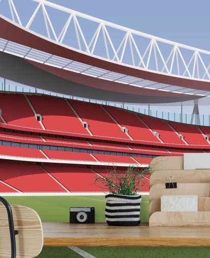 mural rojo y verde de un estadio de fútbol llamado Emirates Stadium de Matthew J I Wood Design & Illustration