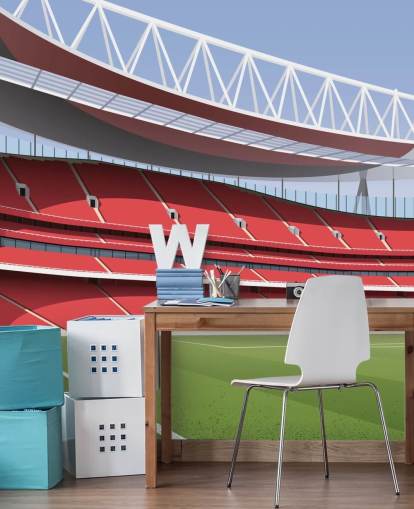 mural de papel de parede de estádio de futebol vermelho e verde chamado Emirates Stadium por Matthew J I Wood Design & Illustration