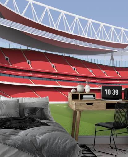 Rote und grüne Fußballstadion-Tapete namens Emirates Stadium von Matthew J I Wood Design & Illustration
