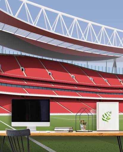 Rote und grüne Fußballstadion-Tapete namens Emirates Stadium von Matthew J I Wood Design & Illustration