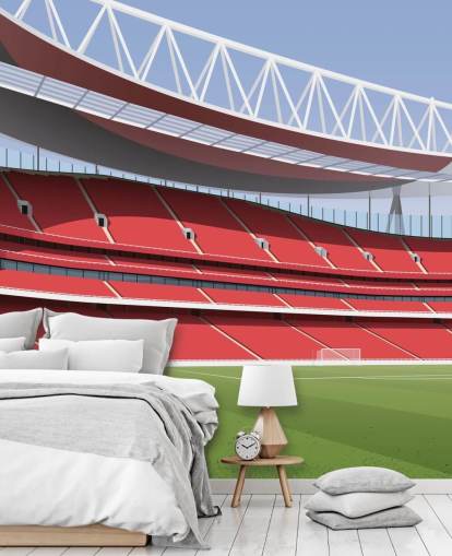 carta da parati murale con stadio di calcio rosso e verde chiamato Emirates Stadium di Matthew J I Wood Design & Illustration