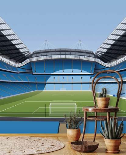 blue and green premier league stadium wallpaper mural called Etihad Stadium by Matthew J I Wood Design & Illustration