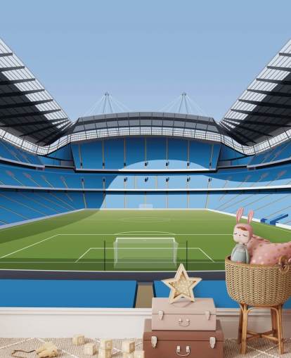 blue and green premier league stadium wallpaper mural called Etihad Stadium by Matthew J I Wood Design & Illustration