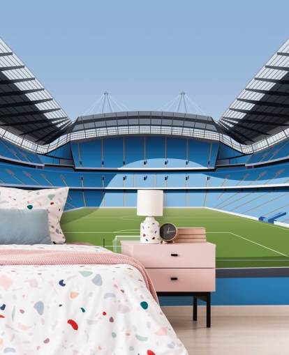 blue and green premier league stadium wallpaper mural called Etihad Stadium by Matthew J I Wood Design & Illustration blue and green premier league stadium wallpaper mural called Etihad Stadium by Matthew J I Wood Design & Illustration