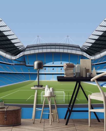 papier peint mural bleu et vert du stade de la Premier League appelé Etihad Stadium par Matthew J I Wood Design & Illustration papier peint mural bleu et vert du stade de la Premier League appelé Etihad Stadium par Matthew J I Wood Design & Illustration