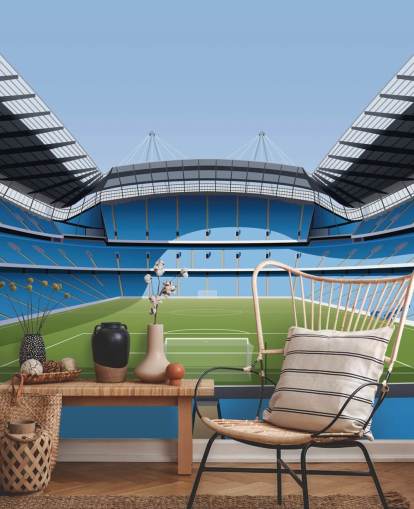 blue and green premier league stadium wallpaper mural called Etihad Stadium by Matthew J I Wood Design & Illustration