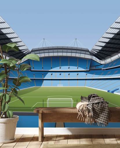 blue and green premier league stadium wallpaper mural called Etihad Stadium by Matthew J I Wood Design & Illustration