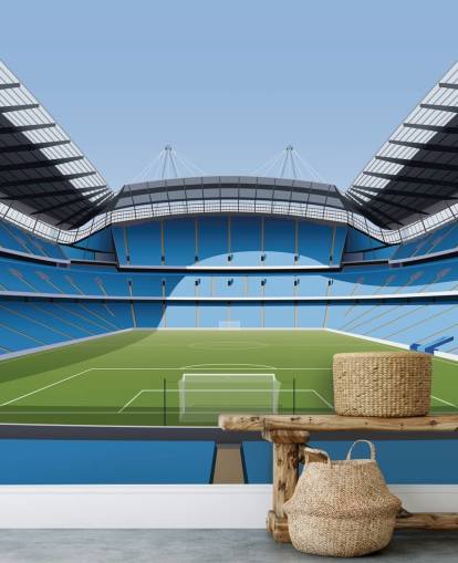 blue and green premier league stadium wallpaper mural called Etihad Stadium by Matthew J I Wood Design & Illustration