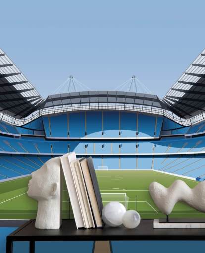 blue and green premier league stadium wallpaper mural called Etihad Stadium by Matthew J I Wood Design & Illustration