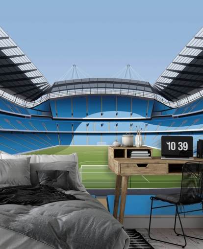 papier peint mural bleu et vert du stade de la Premier League appelé Etihad Stadium par Matthew J I Wood Design & Illustration papier peint mural bleu et vert du stade de la Premier League appelé Etihad Stadium par Matthew J I Wood Design & Illustration