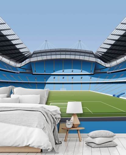 papier peint mural bleu et vert du stade de la Premier League appelé Etihad Stadium par Matthew J I Wood Design & Illustration