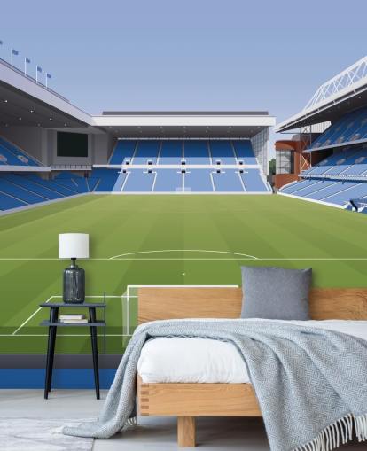 sininen ja vihreä jalkapallostadionin taustakuva nimeltä Ibrox Football Stadium, kirjoittanut Matthew J I Wood Design & Illustration lasten makuuhuoneisiin sininen ja vihreä jalkapallostadionin taustakuva nimeltä Ibrox Football Stadium, kirjoittanut Matthew J I Wood Design & Illustration lasten makuuhuoneisiin