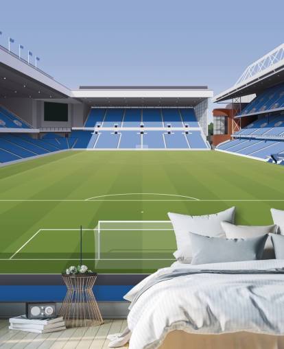 blue and green football stadium wallpaper called Ibrox Football Stadium by Matthew J I Wood Design & Illustration for child's bedrooms blue and green football stadium wallpaper called Ibrox Football Stadium by Matthew J I Wood Design & Illustration for child's bedrooms