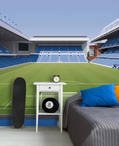 blå og grøn fodboldstadion tapet kaldet Ibrox Football Stadium af Matthew J I Wood Design & Illustration til børns soveværelser blå og grøn fodboldstadion tapet kaldet Ibrox Football Stadium af Matthew J I Wood Design & Illustration til børns soveværelser