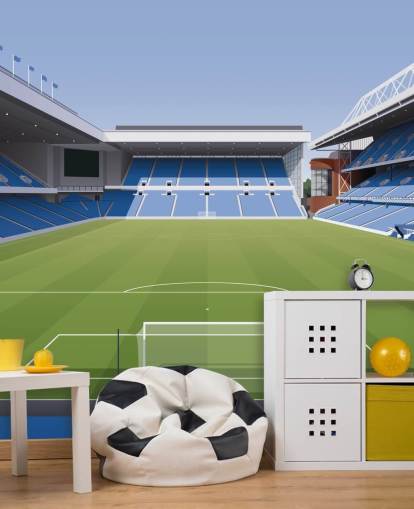 papel pintado azul y verde de un estadio de fútbol llamado Ibrox Football Stadium de Matthew J I Wood Diseño e ilustración para dormitorios de niños papel pintado azul y verde de un estadio de fútbol llamado Ibrox Football Stadium de Matthew J I Wood Diseño e ilustración para dormitorios de niños