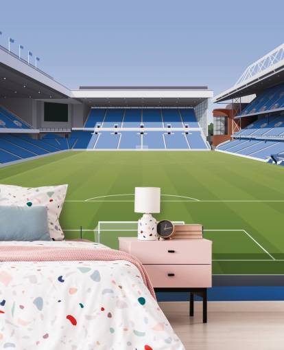 carta da parati blu e verde dello stadio di calcio chiamata Ibrox Football Stadium di Matthew J I Wood Design & Illustration per camerette per bambini carta da parati blu e verde dello stadio di calcio chiamata Ibrox Football Stadium di Matthew J I Wood Design & Illustration per camerette per bambini