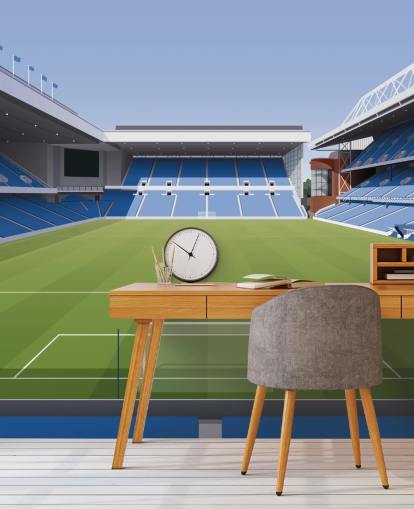 papel pintado azul y verde de un estadio de fútbol llamado Ibrox Football Stadium de Matthew J I Wood Diseño e ilustración para dormitorios de niños papel pintado azul y verde de un estadio de fútbol llamado Ibrox Football Stadium de Matthew J I Wood Diseño e ilustración para dormitorios de niños